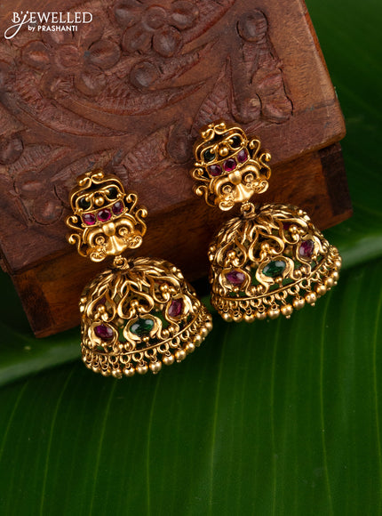 Antique jhumka with kemp stones and golden beads hangings