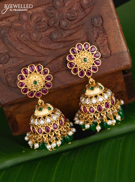 Antique jhumka floral design with kemp & cz stones and beads hangings