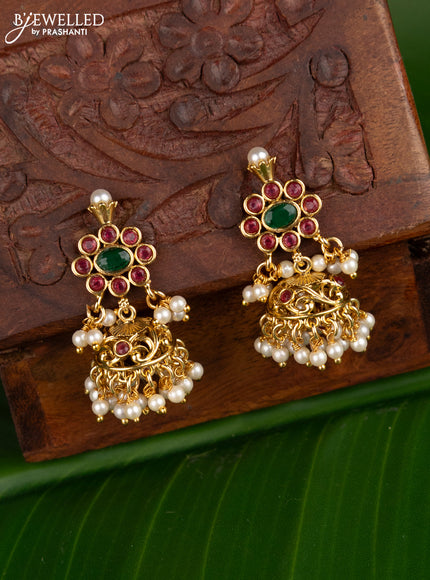 Antique jhumka with kemp stones and pearl hangings