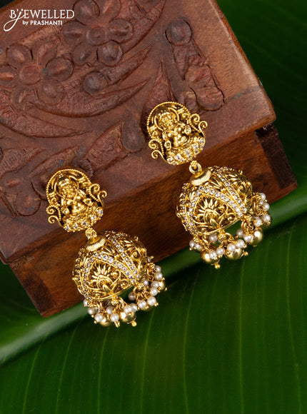 Antique jhumka lakshmi design with cz stones and pearl hangings
