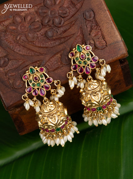 Antique jhumka with kemp stones and pearl hangings