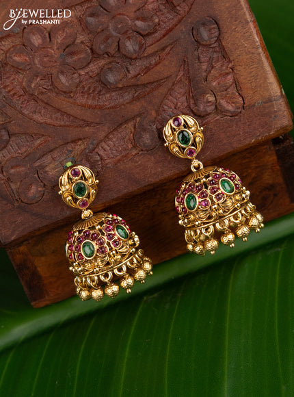 Antique jhumka floral design with kemp and golden beads hangings