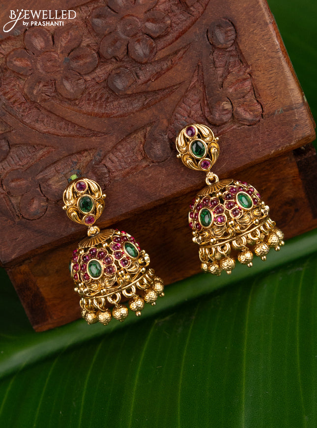 Antique jhumka floral design with kemp and golden beads hangings