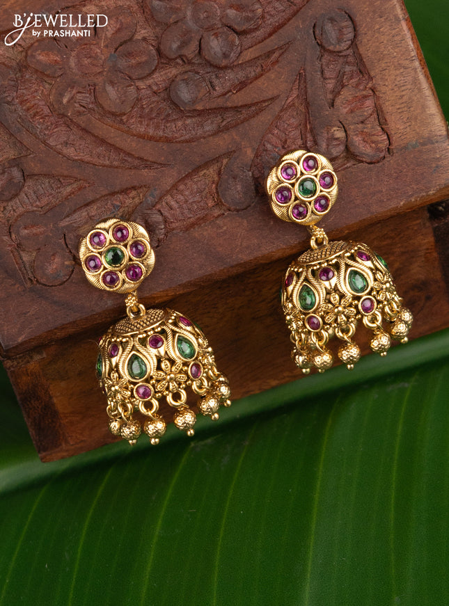 Antique jhumka floral design with kemp and golden beads hangings