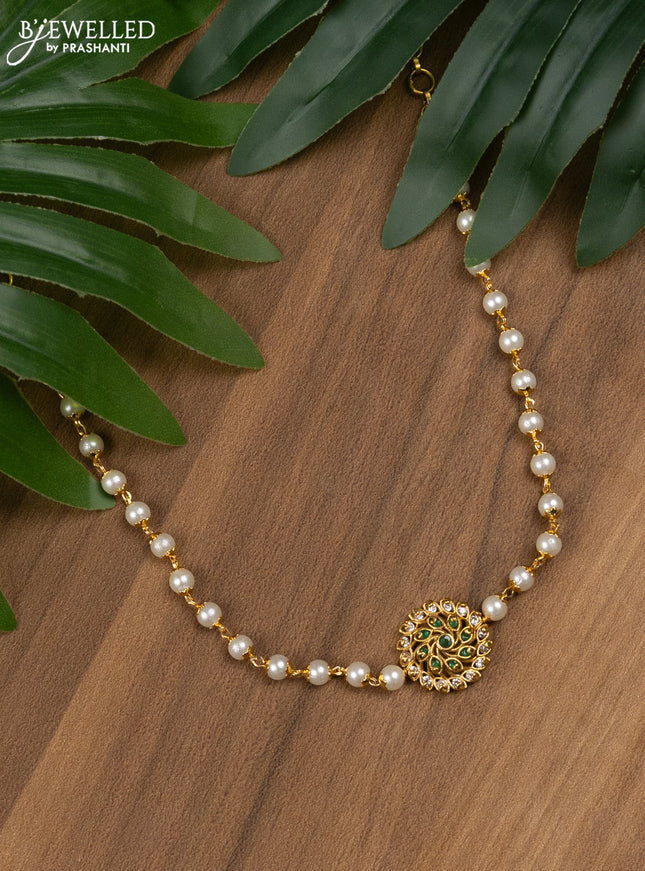 Pearl choker with emerald and cz stones without earring