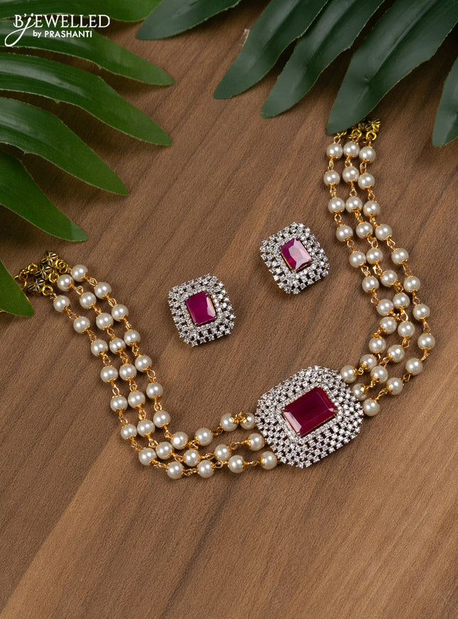 Pearl choker with ruby and cz stones