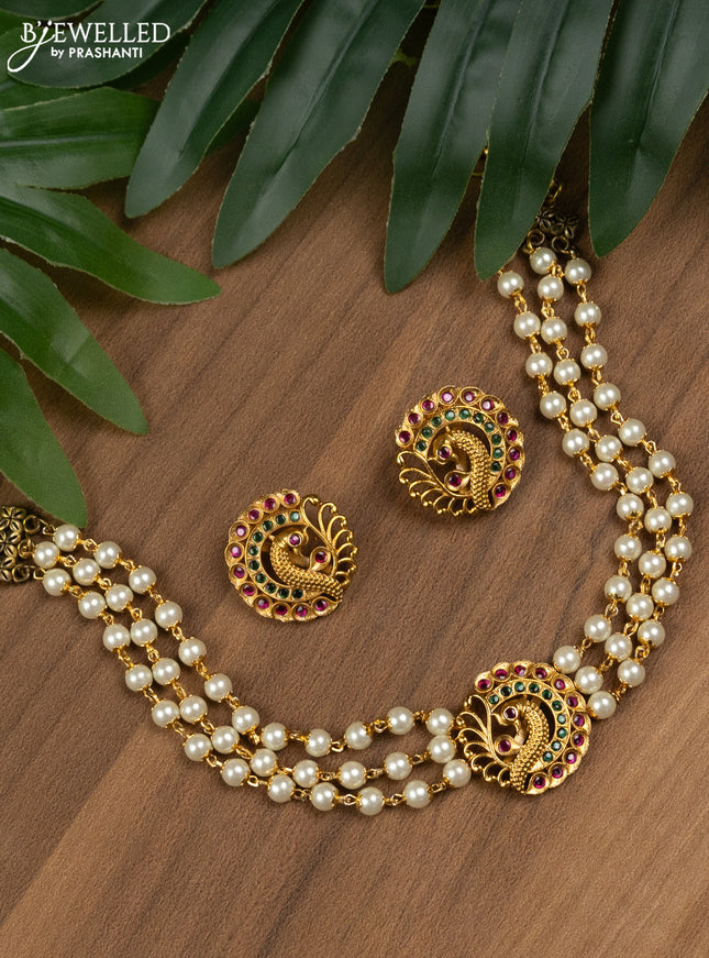 Pearl choker peacock design with kemp cz stones