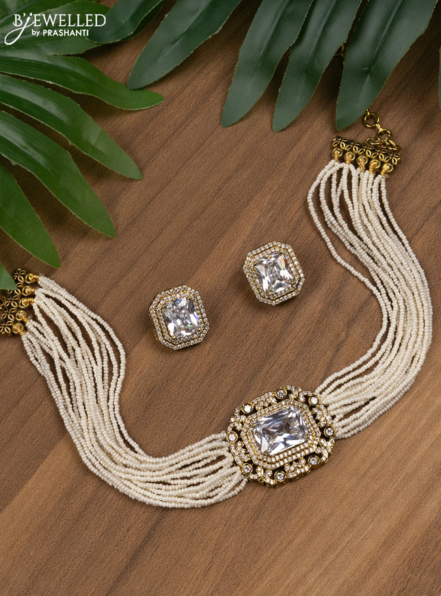 Pearl choker with cz stones