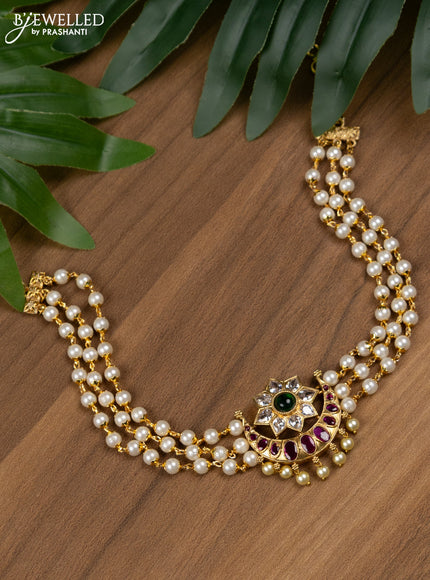 Pearl choker chandabali design with kemp and cz stones without earring