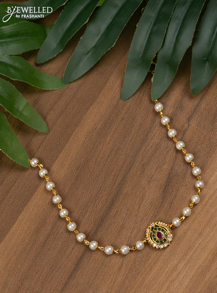 Pearl choker with kemp and cz stones without earring