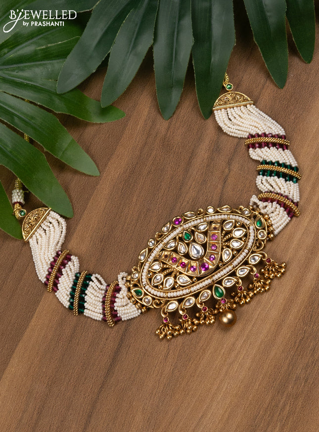 Pearl choker with kemp & cz stones without earring