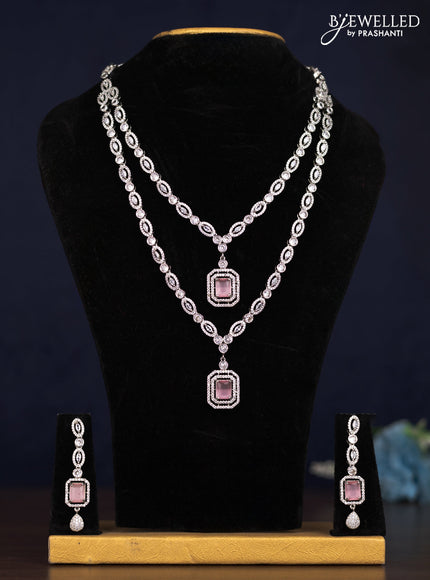 Zircon haaram double layer with baby pink & cz stones