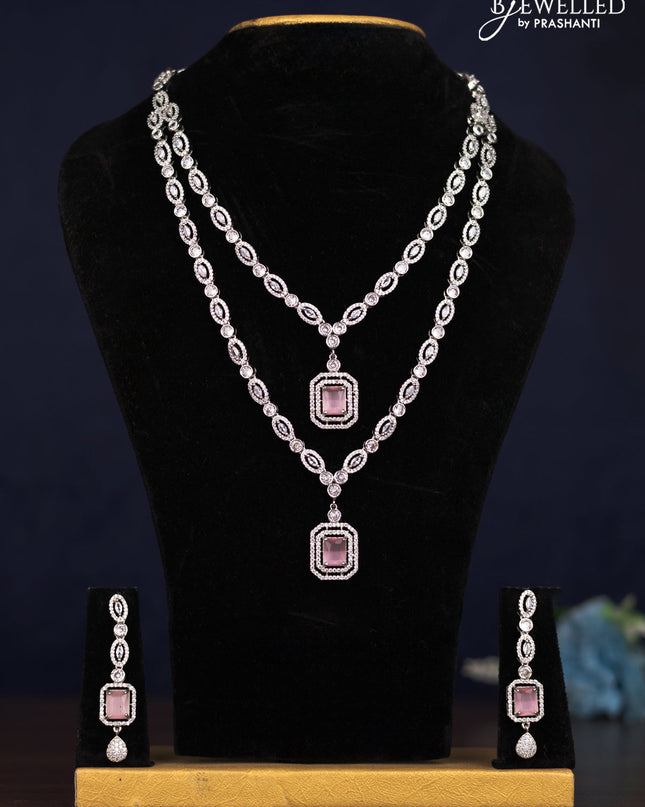 Zircon haaram double layer with baby pink & cz stones