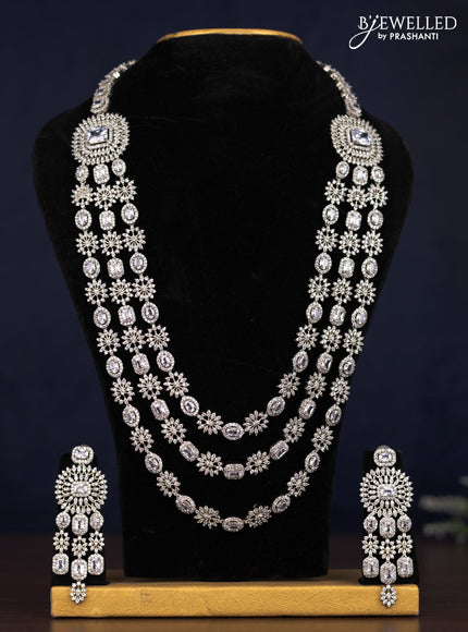 Zircon haaram triple layer floral design with cz stones