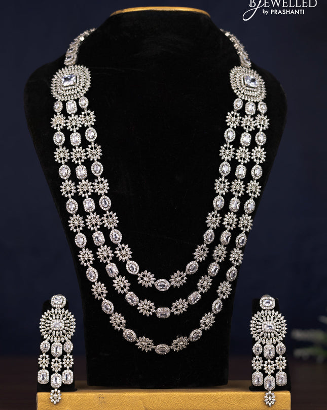 Zircon haaram triple layer floral design with cz stones