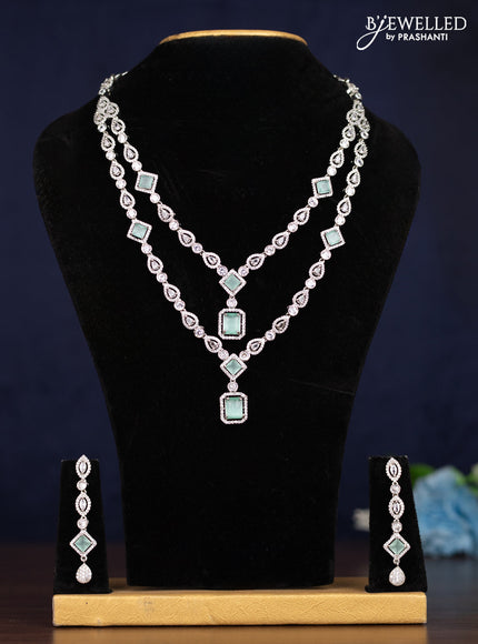 Zircon necklace double layer with mint green & cz stones