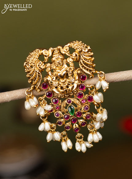 Antique jada billai lakshmi design with kemp stones and pearl hangings