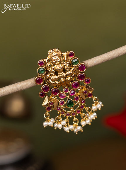 Antique jada billai lakshmi design with kemp stones and pearl hangings