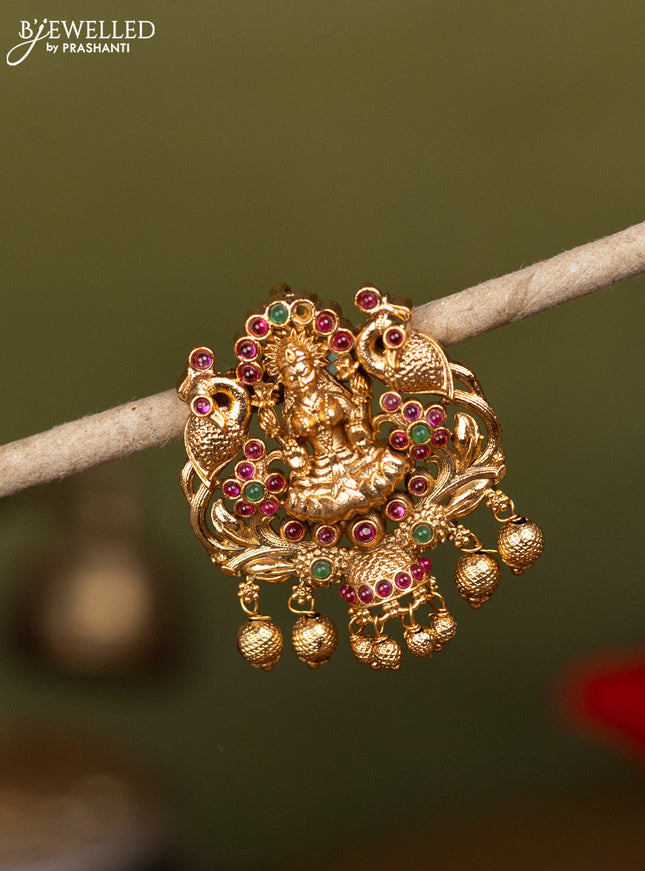 Antique jada billai lakshmi design with kemp stones and golden beads hangings