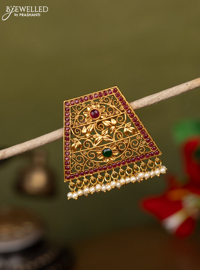 Antique jada billai floral design with kemp stones and pearl hangings