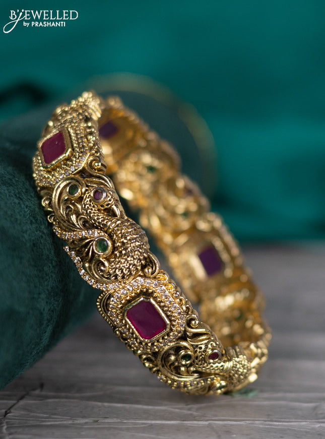 Antique bangle peacock design with kemp and cz stones