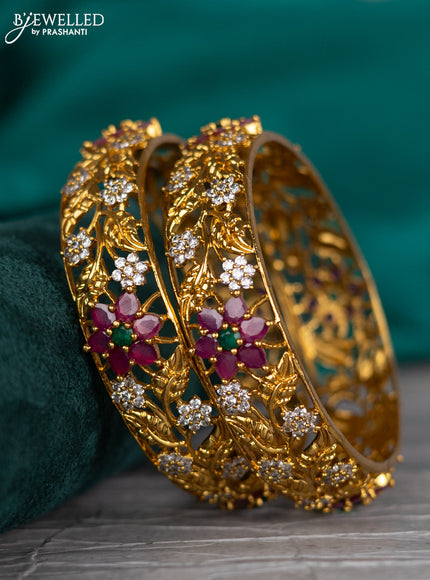 Antique bangle floral design with kemp and cz stones