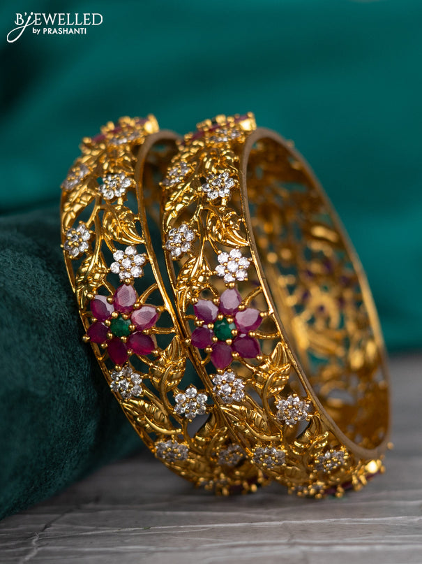 Antique bangle floral design with kemp and cz stones