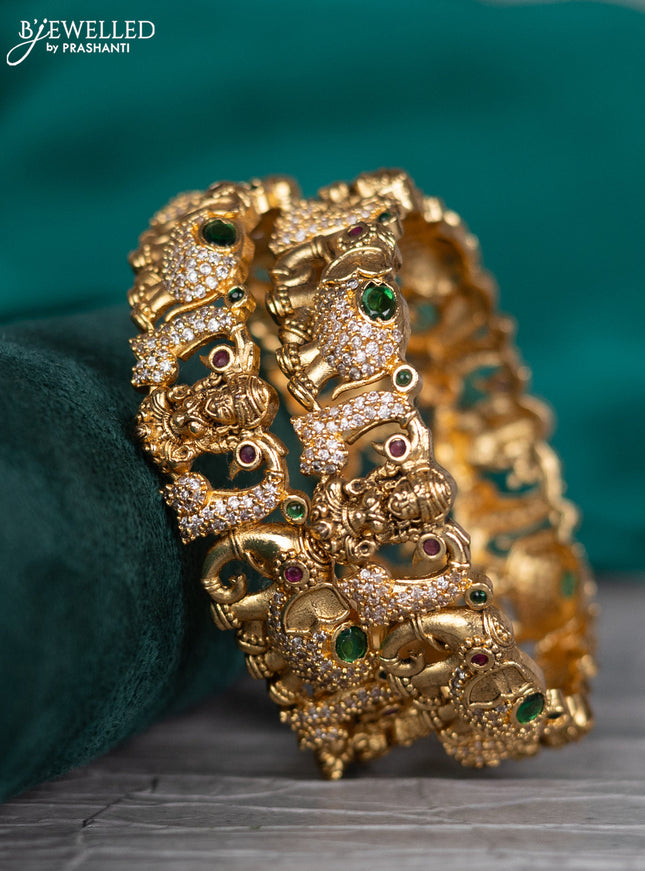 Antique bangle lakshmi & elephant design with kemp and cz stones