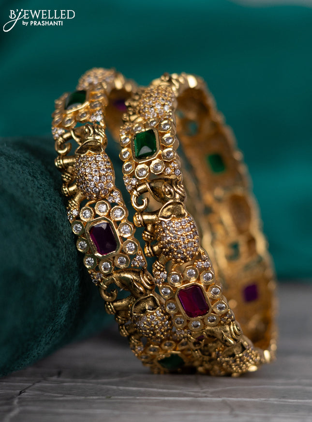 Antique bangle elephant design with kemp and cz stones