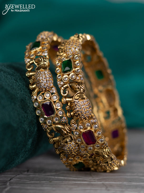 Antique bangle elephant design with kemp and cz stones