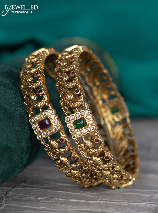 Antique bangle peacock design with kemp and cz stones