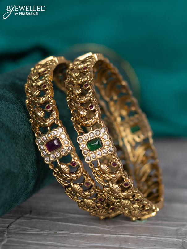Antique bangle peacock design with kemp and cz stones