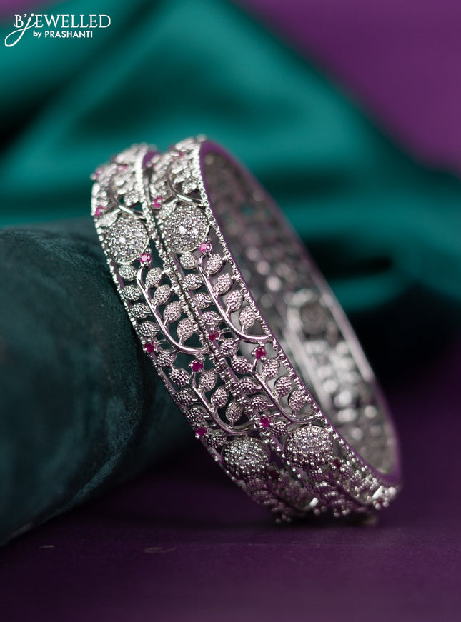 zircon bangle leaf design with ruby and cz stones