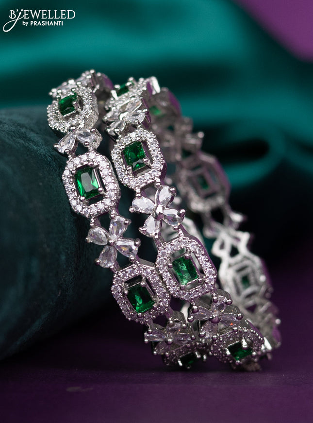 zircon bangle floral design with emerald and cz stones
