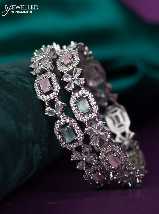 zircon bangle floral design with mint green & baby pink and cz stones