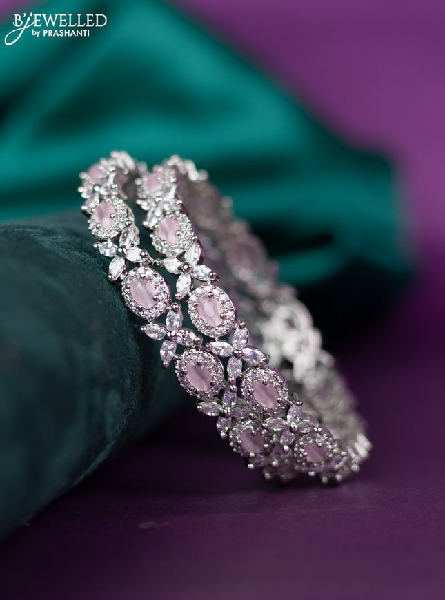 zircon bangle floral design with baby pink and cz stones