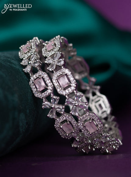 zircon bangle floral design with baby pink and cz stones