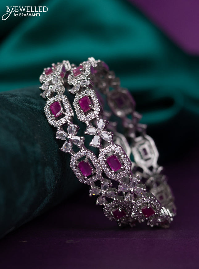 zircon bangle floral design with ruby and cz stones
