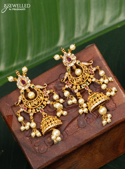 Antique earring with kemp & cz stones and pearl hangings