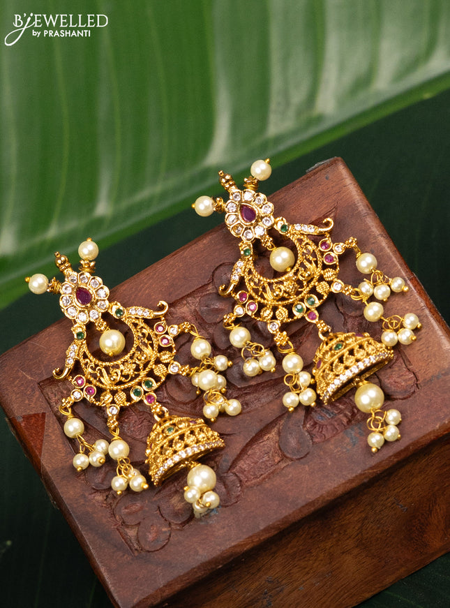 Antique earring with kemp & cz stones and pearl hangings