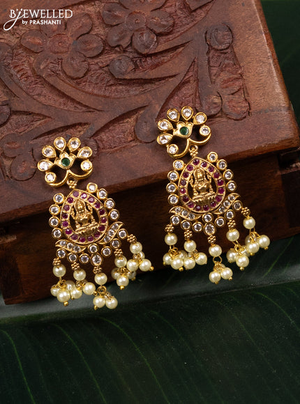 Antique earring lakshmi design with kemp & cz stones and pearl hangings