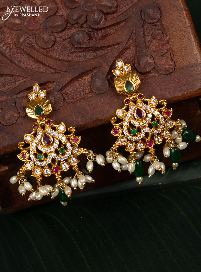 Antique earring floral design with pearl and kemp stones