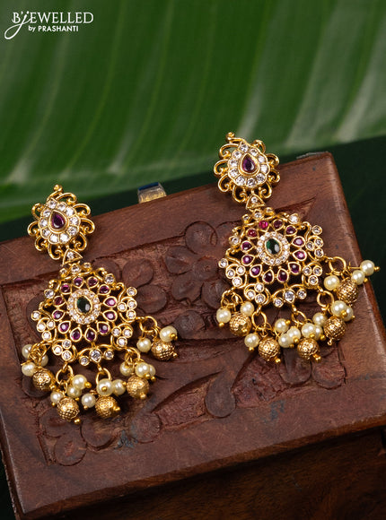 Antique earring with kemp & cz stones and pearl hangings