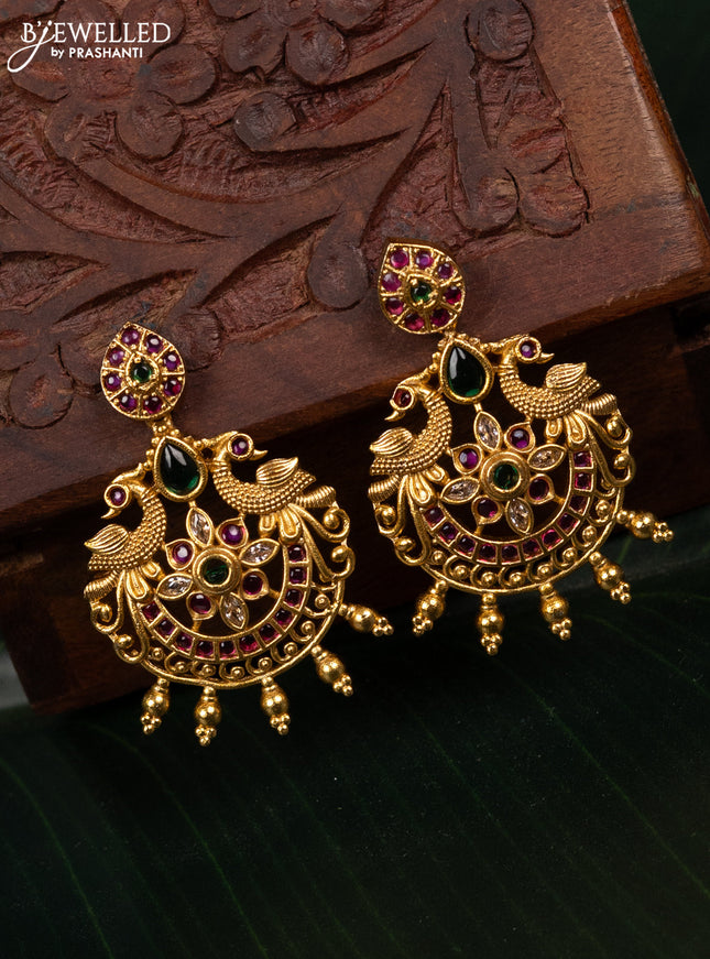 Antique earring peacock design with kemp & cz stones