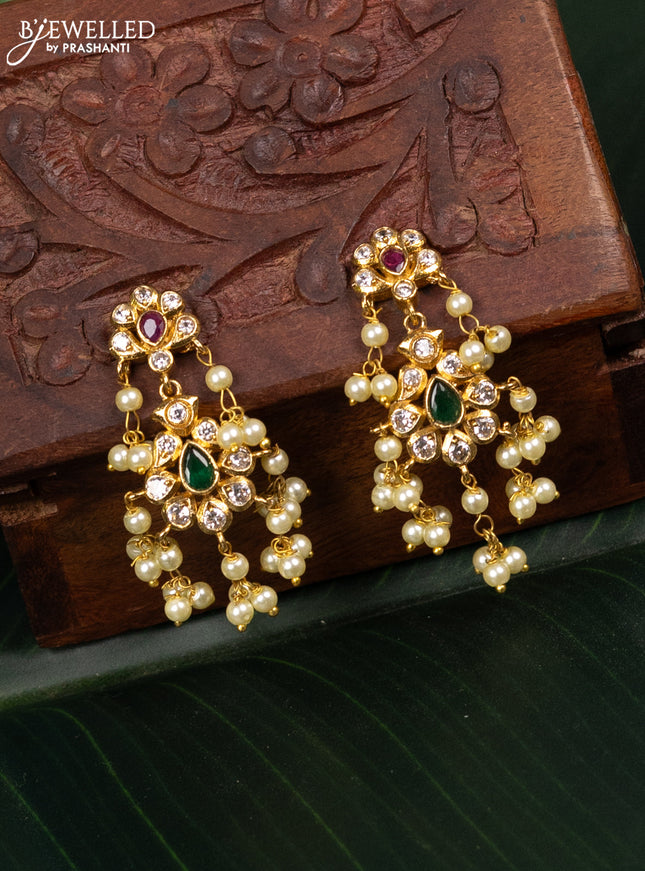 Antique earring with kemp & cz stones and pearl hangings