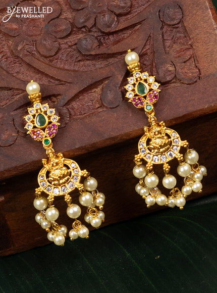 Antique earring lakshmi design with kemp & cz stones and pearl hangings