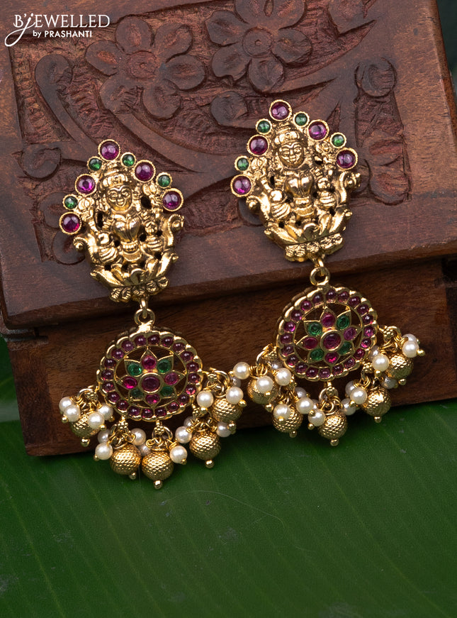 Antique earring floral design with kemp stones and pearl hangings