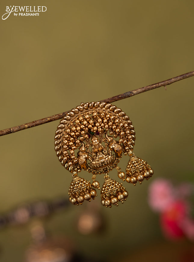 Antique jada billai lakshmi & elephant design with kemp stones and golden beads hanging