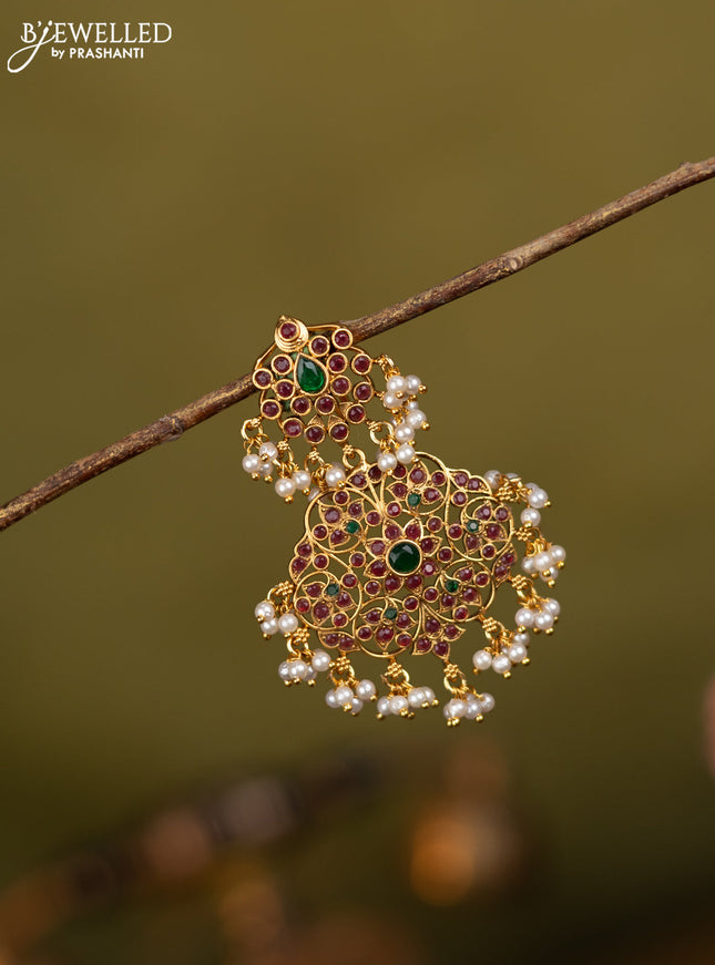 Antique jada billai floral design with kemp stones and pearl hangings