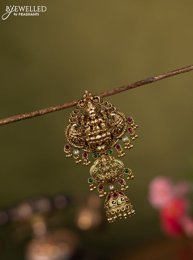 Antique jada billai lakshmi & peacock design with kemp stones and golden beads hanging